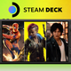 Spider-Man, V, and Takayuki Yagami are juxtaposed on a Steam Deck.